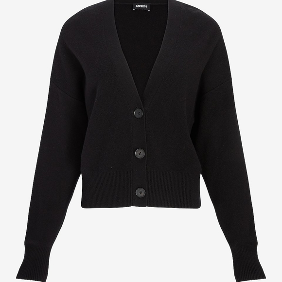 Express Sweaters - RELAXED DOLMAN SLEEVE CARDIGAN IN PITCH BLACK